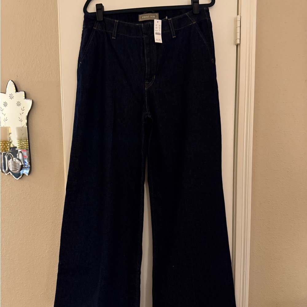 Elegant Dark Blue Wide-Leg Jeans